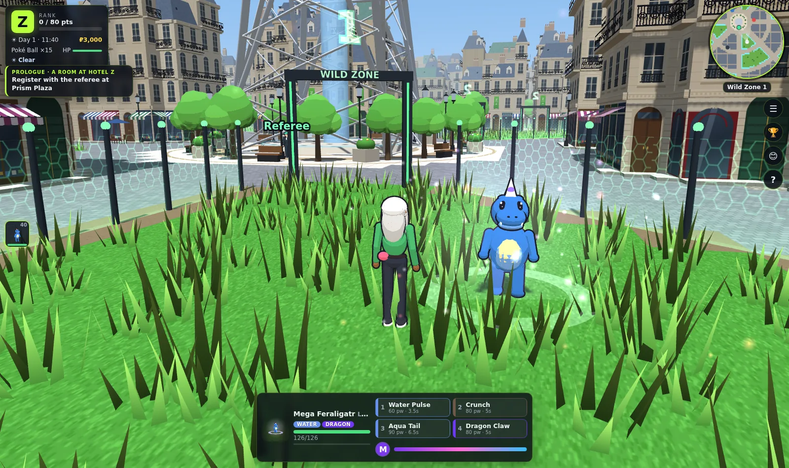 Feraligatr Mega Evolving in a Wild Zone below Prism Tower