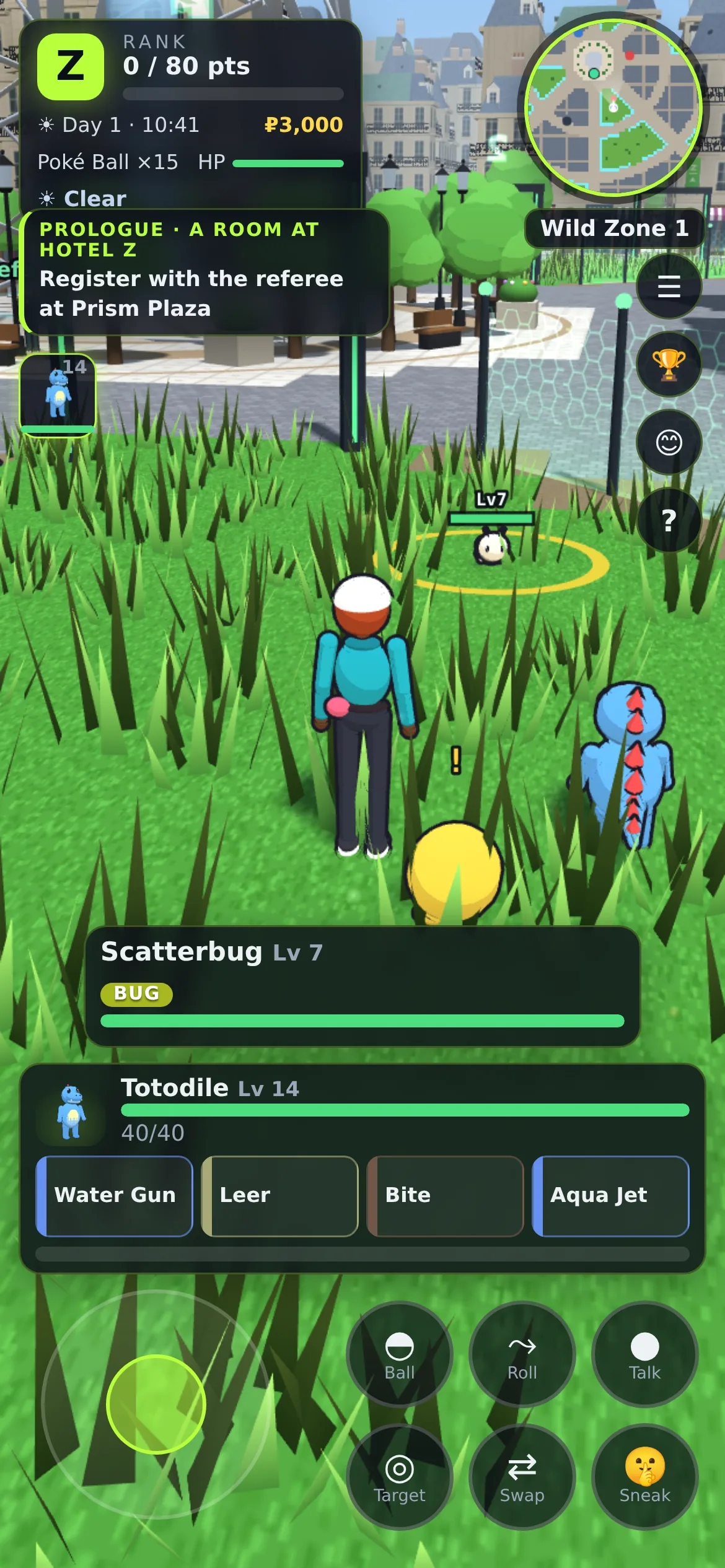 The game on a phone with a joystick and touch buttons
